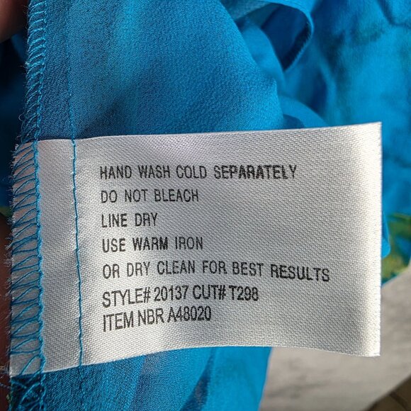 Womens Jessica Holbrook Blue 100% Silk Floral Blouse Long Sleeve Button Up S - Picture 3 of 7